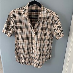 Burberry Beige and Black Plaid Button Down Shirt